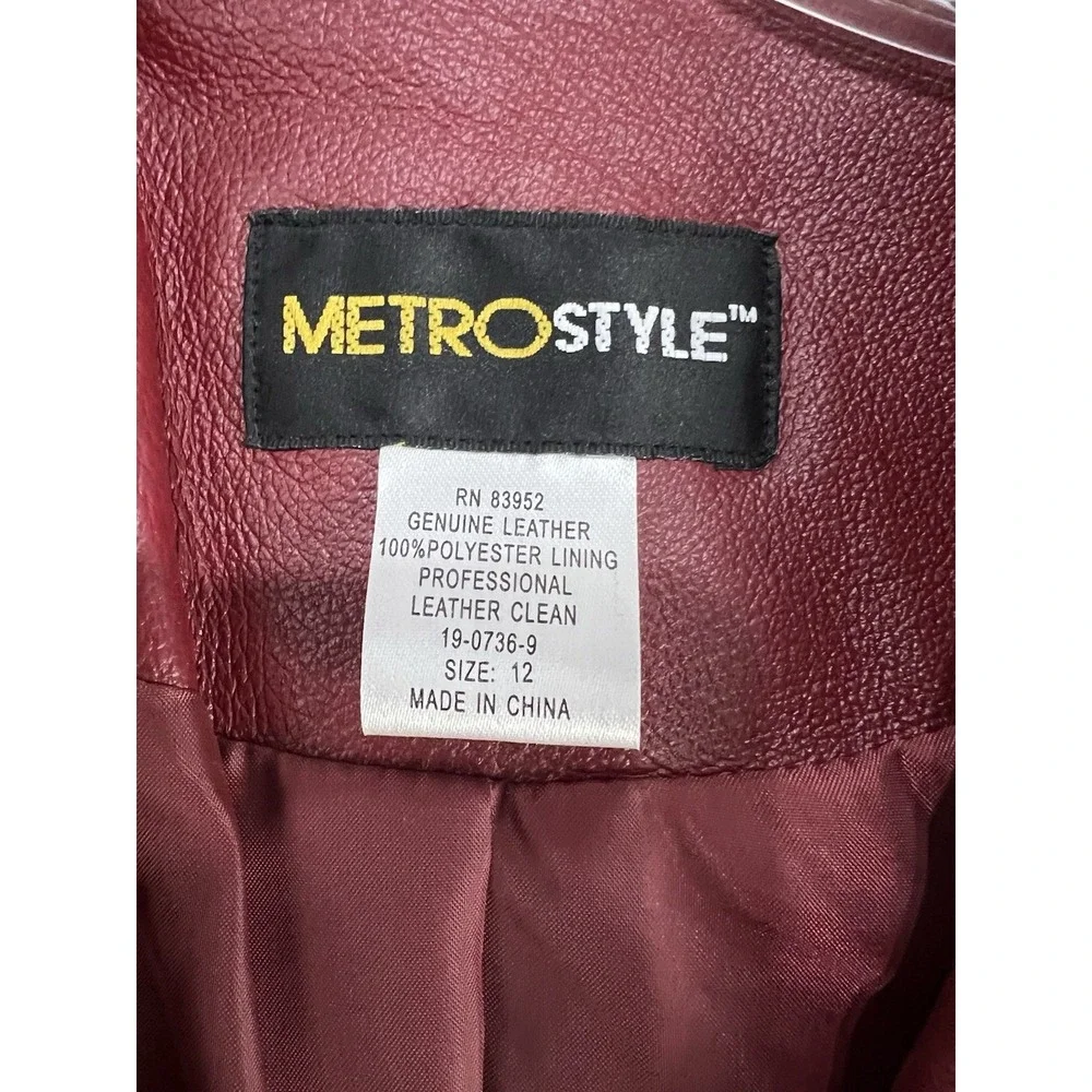 Vintage Y2K‎  MetroStyle Leather Blazer Sz 12 Oxblood Red Classic Mob Wife Lux